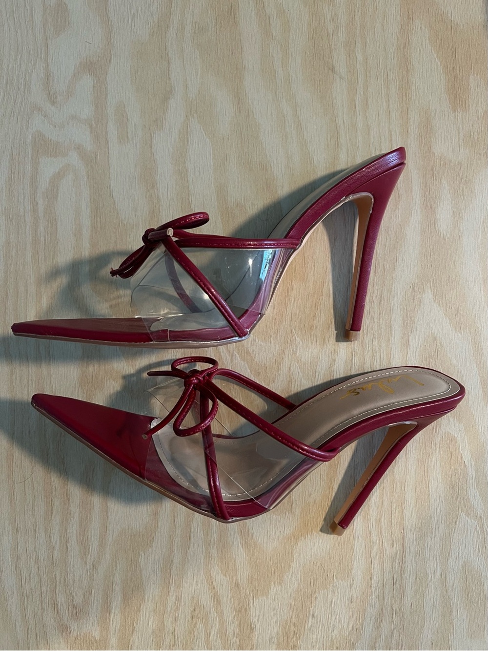 Lulu's Fuchsia Clear Strap Stiletto Mules
